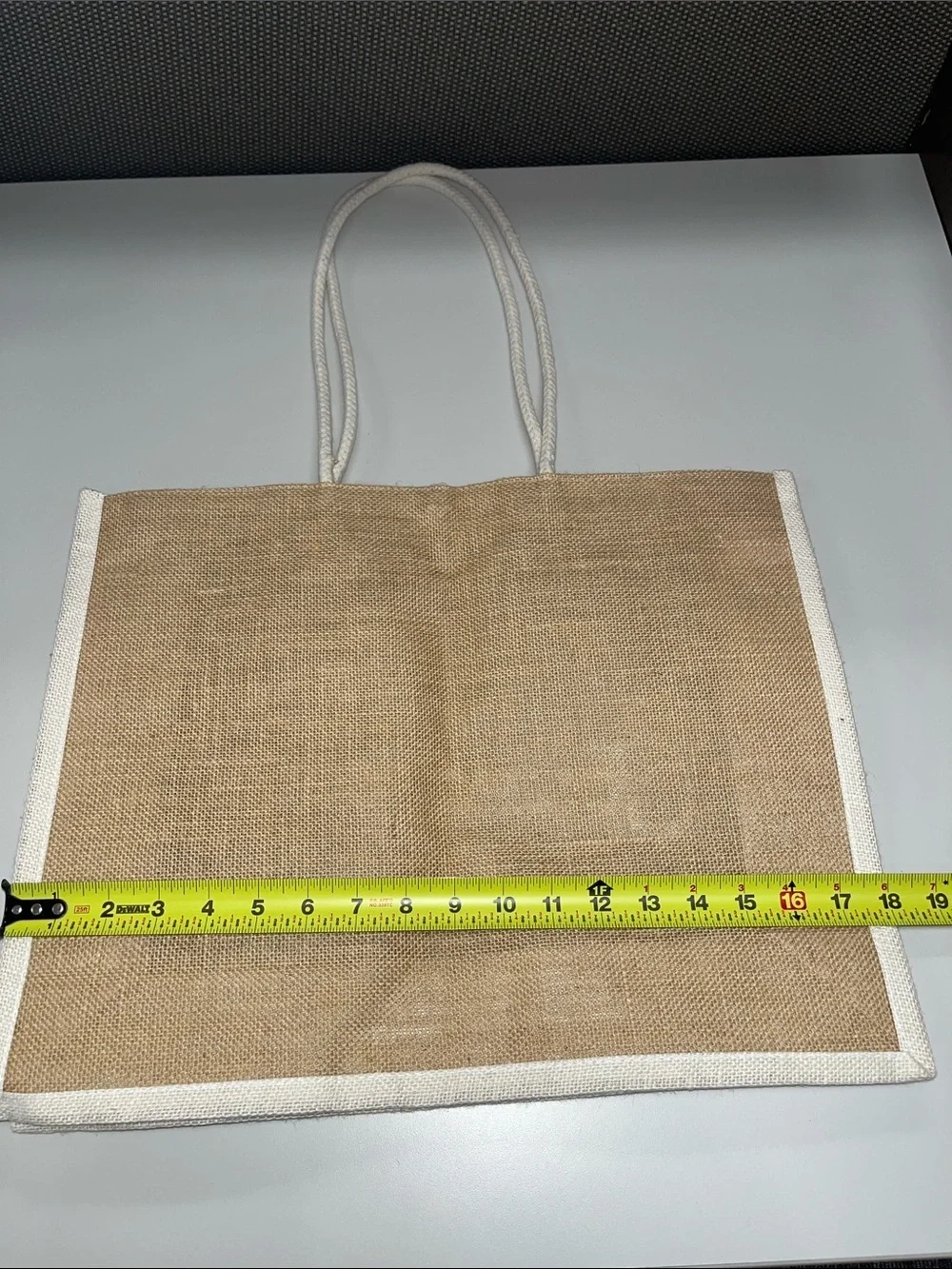 Source Unknown Natural Jute Tote with White Trim and 'Courageous' Script
